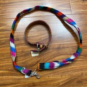 NWT New Handmade Gautemalan Multi Color Dog Collar + Leash Set Size Small